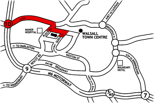 Location map from Junction 10 of the M6
